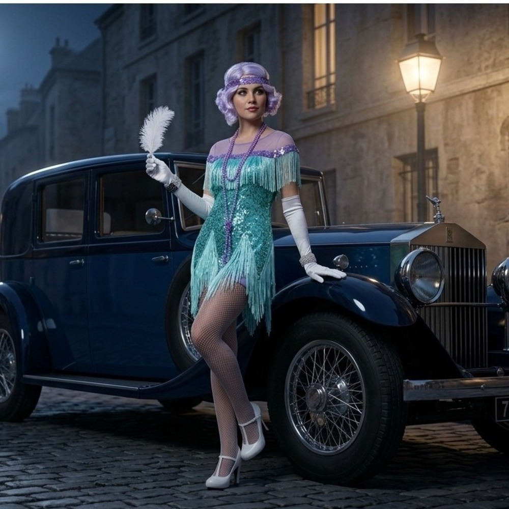 Foxtrot Flirt Flapper Costume Women Leg Avenue Teal Purple Sequin Fringe Small
